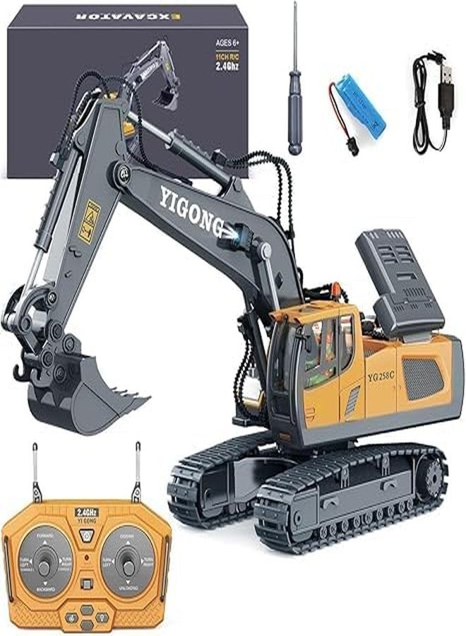 JOYJAY Remote Control Excavator Toy 11 Channel Rc Excavator Truck Toys 1/20 Scale 2.4GHz Construction Vehicles with Metal Shovel 680° Rotation Lights & Sounds for Kids Boys Age 4-10 Y - Image 1